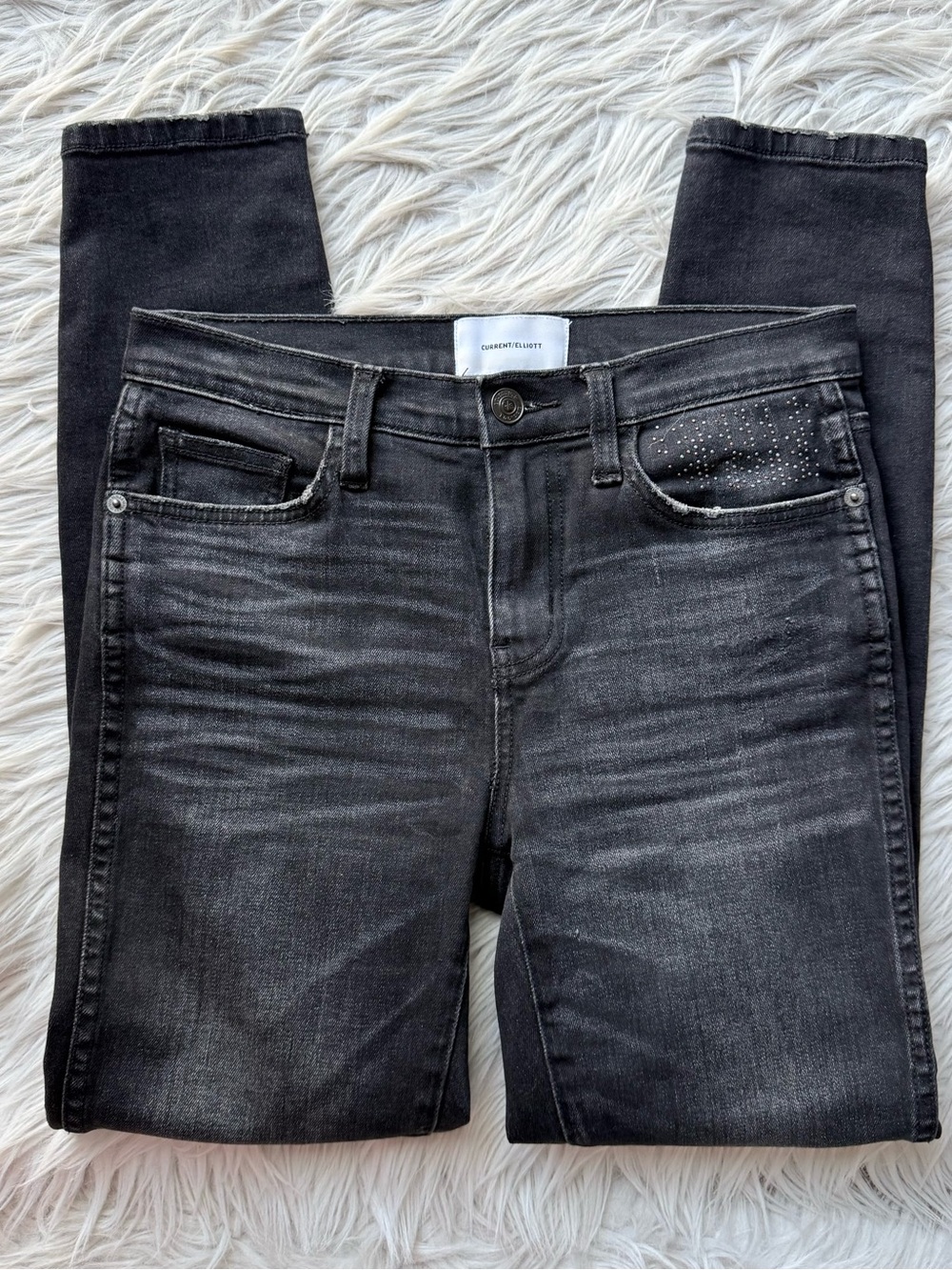 Current/Elliott vintage wash black gray rocker grunge skinny denim jeans 26